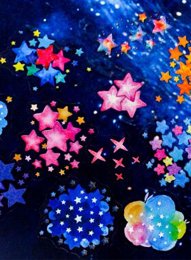 Retro Story晚星系列贴纸包 夜光星星手账DIY素材装饰贴21张 6款