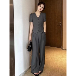 阔腿裤 夏装 洋气西装 搭配一整套装 气质职业显瘦高级感 女小香风时尚