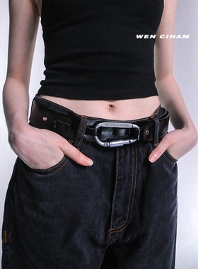 春夏新款22ss银灰色登山扣字母刻字机能风黑色皮带腰带男女ins潮