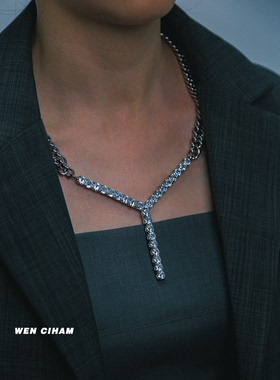 Yproject22ss春夏新款Y字满钻锆石镶嵌高端嘻哈项链男女ins潮流