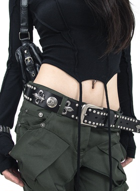 WCH重磅thug中世纪骷髅头雕花铆钉朋克潮流真皮头层牛皮腰带皮带