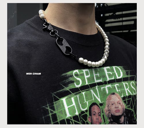 项链we11done20aw珍珠黑色涂漆