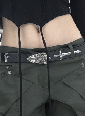 WCH暗黑哥特风亚文化中世纪宝剑盾牌十字架铆钉街头潮流腰带皮带