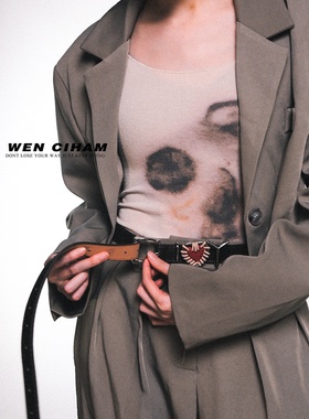 Yproject经典款YP小众设计红色桃心绑带棕色牛皮腰带皮带男女ins