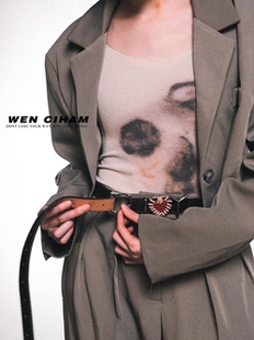 Yproject经典 YP小众设计红色桃心绑带棕色牛皮腰带皮带男女ins 款