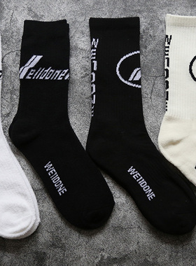正确版WE11DONE 20FW秋冬纯棉舒适毛绒中筒袜子ins潮袜GD男女同款