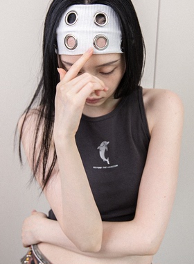 WCH新款街头潮流亚文化朋克风辣妹大孔气眼铆钉棉质弹力头带发带