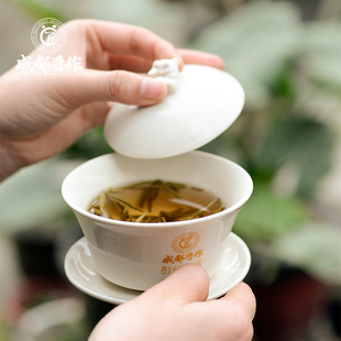 成都手作 彭州白瓷仰天熊猫盖碗茶杯非遗陶瓷三才泡茶碗功夫茶具