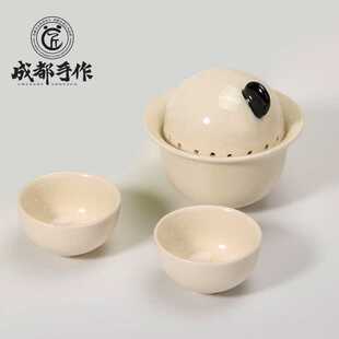 成都手作彭州白瓷侠客熊杯熊猫带盖单个茶杯高档功夫茶具茶碗非遗