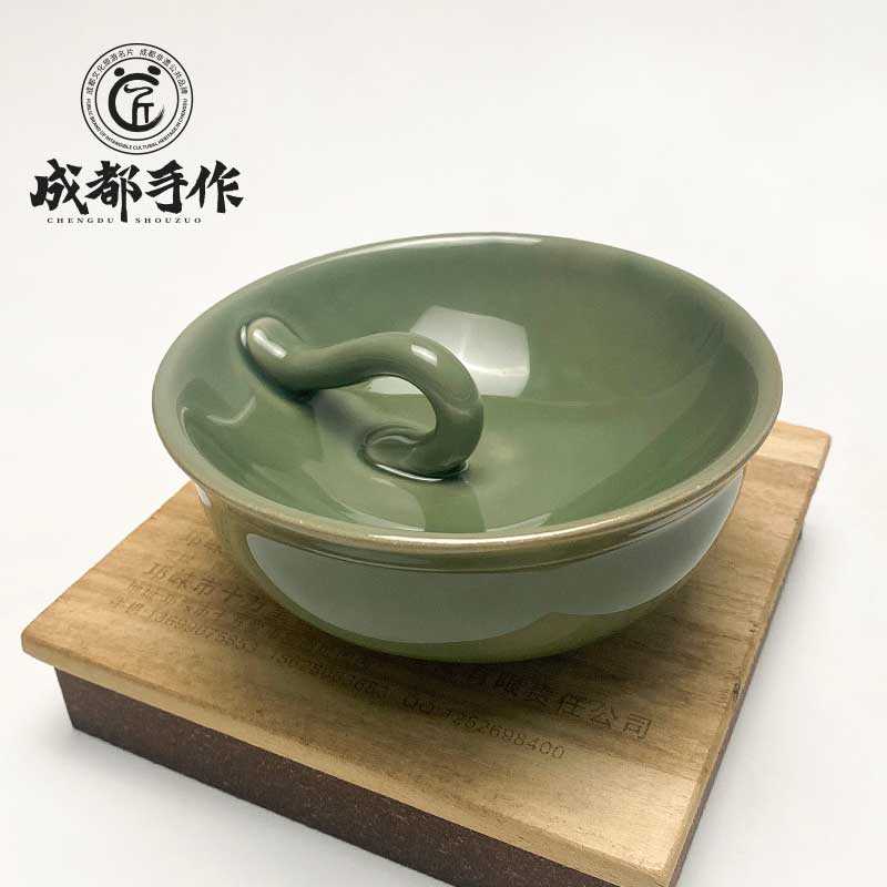 成都非遗 成都手作邛窑青绿釉省油灯 手工陶瓷老式盏烛台