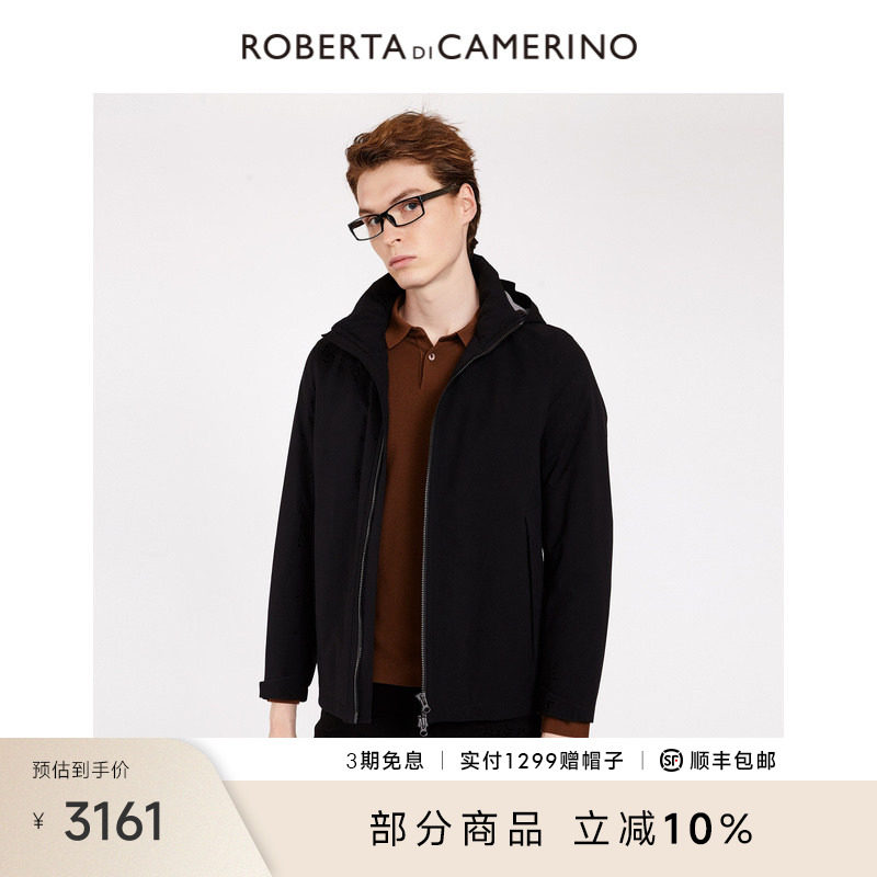 [兔毛皮内胆]ROBERTA诺贝达男装男士皮衣冬季连帽纯色外套男