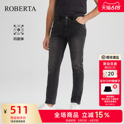 [四面弹]ROBERTA诺贝达男装男士牛仔裤夏季棉质直筒休闲裤男