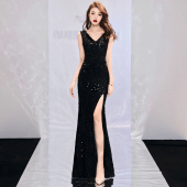 高级质感 长款 黑色晚礼服女2026新款 生日宴会高贵气质性感鱼尾修身