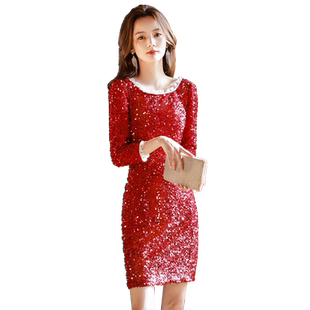 红色敬酒服新娘2025新款冬季短款亮片订婚连衣裙高级感小礼服裙女