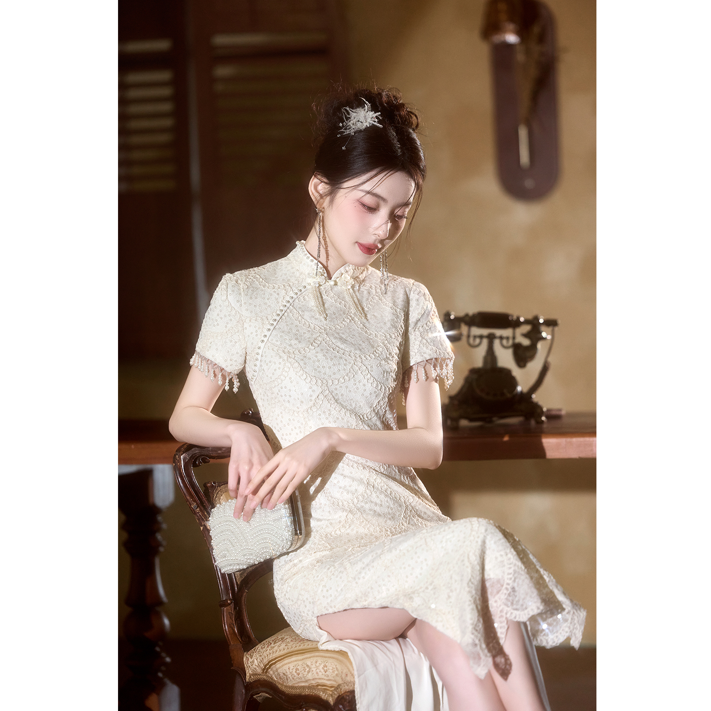 新中式新娘敬酒服旗袍女改良白色订婚晚礼服日常高级感领证连衣裙