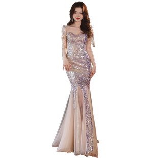 高级感晚礼服女2026新款法式高端气质宴会轻奢高定亮片鱼尾连衣裙