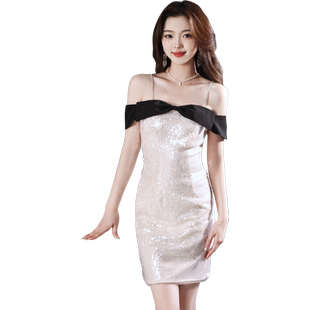 小晚礼服女2026新款宴会高端小众轻奢短款包臀一字肩高级感连衣裙