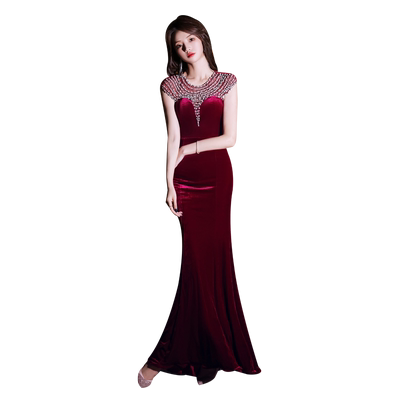 红色高端性感鱼尾新娘风敬酒服