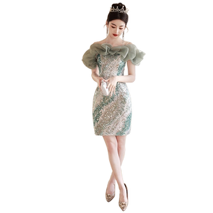 短款小晚礼服裙女宴会高端轻奢亮片名媛生日聚会连衣裙高级感性感