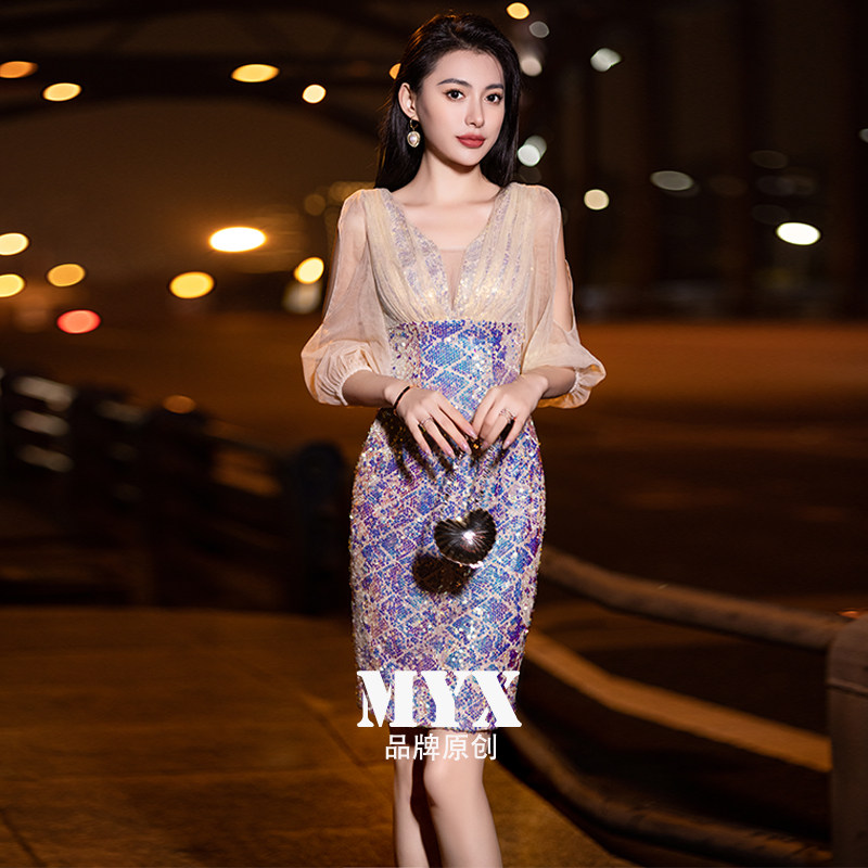 晚礼服裙高端轻奢小众宴会主持人图片