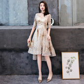 金色亮片气质显瘦名媛高贵连衣裙中长款 宴会晚礼服女2026时尚 新款