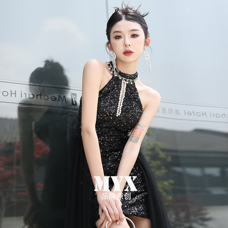 赫本风晚礼服礼服亮片连衣裙