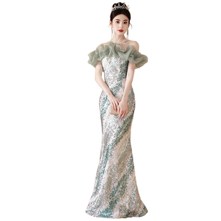 法式高端鱼尾裙名媛宴会气质晚礼服裙女亮片高级感年会性感主持人