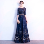 宴会晚礼服2026新款 连衣裙女气质大合唱演出服 高贵优雅主持人长款