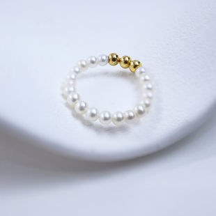 天然淡水珍珠戒指女18K小金珠极细2mm小珍珠轻奢小众素圈戒指诸暨