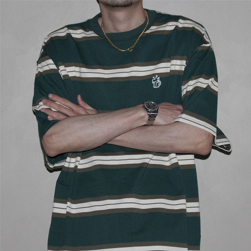 GcBrand Lab Tee SS25 基础款 刺绣条纹短袖T恤