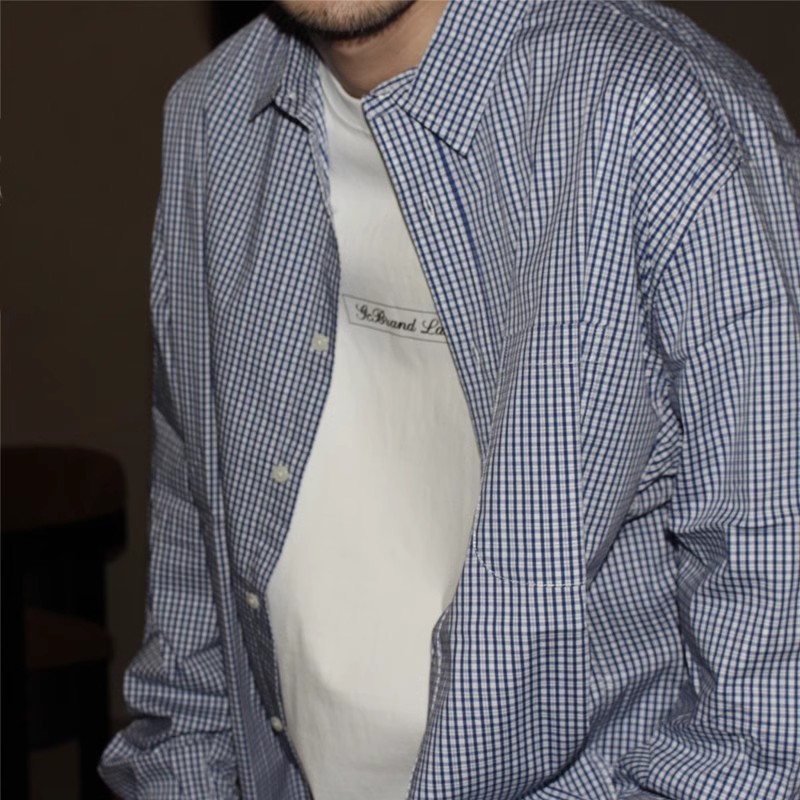 GcBrand 美式复古潮流宽松休闲男女撞色格子衬衫秋季新款口袋衬衣