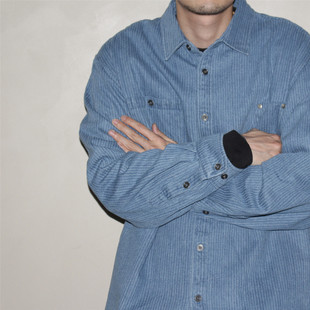 复古主题元 AW25 素 水洗做旧条纹长袖 男 GcBrand 衬衣牛仔衬衫 Lab