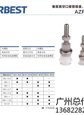 AIRBEST阿尔贝斯/SMC真空吸盘AZPT08UN/BS-A5/A6/B4/B5垂直接口