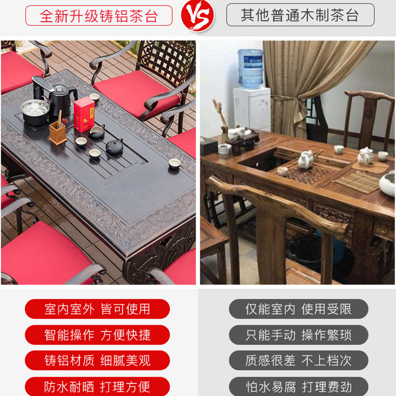 莫家家用茶台户外铸铝茶桌功夫茶具套装一体岩板茶几茶 桌椅组合