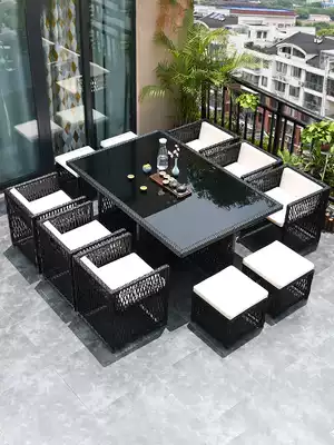 Mojia outdoor leisure table and chair combination rattan chair Outdoor terrace reception rattan chair Villa courtyard garden table and chair