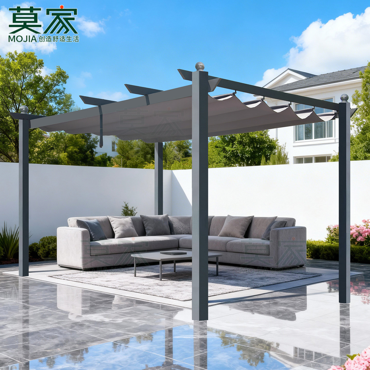 莫家葡萄架遮阳棚户外别墅庭院铝合金葡萄架凉亭休闲太阳能遮雨棚