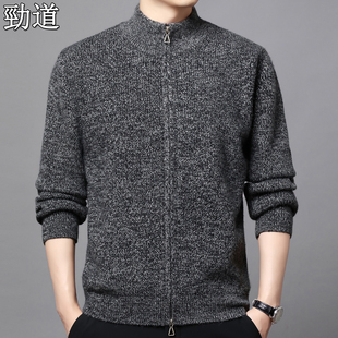 新中青年秋冬加厚男士立领拉链针织开衫宽松保暖时尚花衫毛衣外套