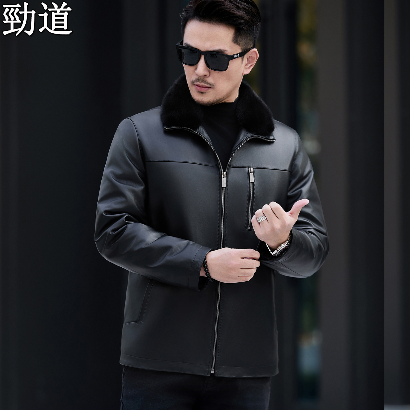 真皮加厚90%白鸭绒男士翻领皮衣