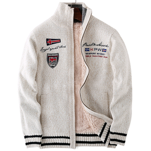 男开衫 潮流加厚加绒立领拉链毛线衣外穿针织衫 韩版 毛衣外套男士