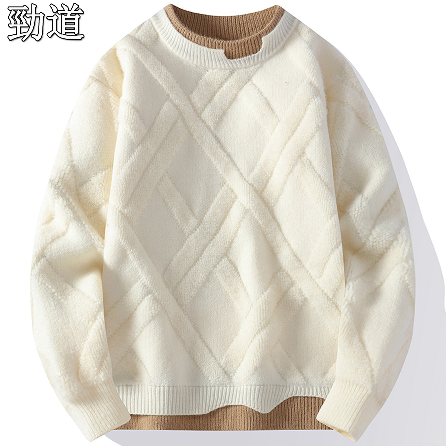 青年假两件圆领套头毛衣男士宽松加厚保暖针织衫青春活力风打底衫