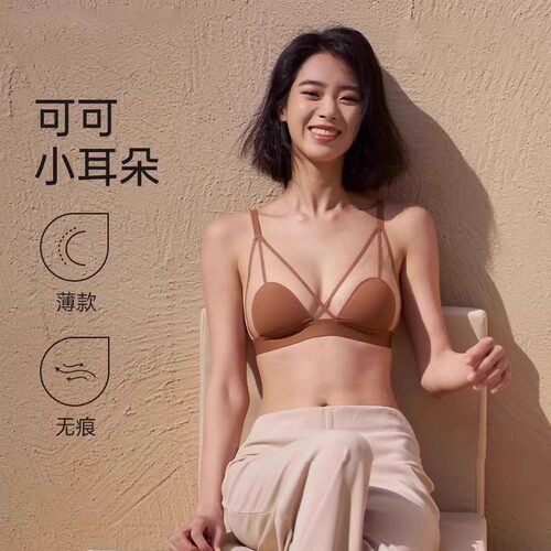 正品牌文胸罩法式性感美背网纱兔耳朵内衣少女大胸显小无钢圈薄款