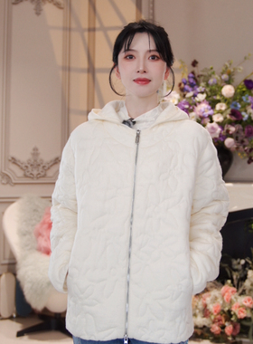 CHARFEN白色短款棉衣女连帽拉链轻薄棉服时尚外套CFF5A303-3237O