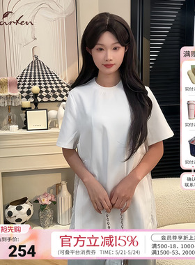 Charfen朝峰春新款女袖针织衫女宽松百搭显瘦上衣拼接蕾丝3122B