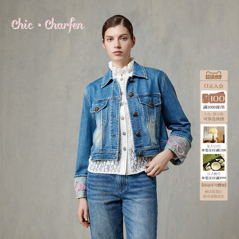 CHARFEN美式复古牛仔短外套女图片