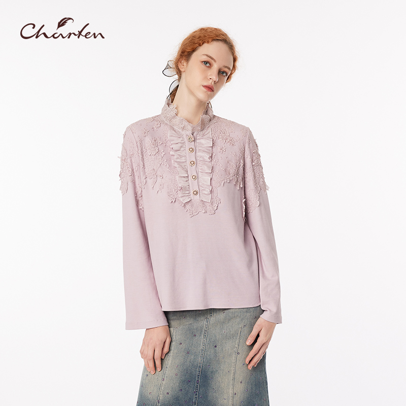 重工高级蕾丝拼接衬衫