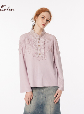 CHARFEN2025春季新款重工高级蕾丝贴花拼接衬衫女CFF3A138-8013B