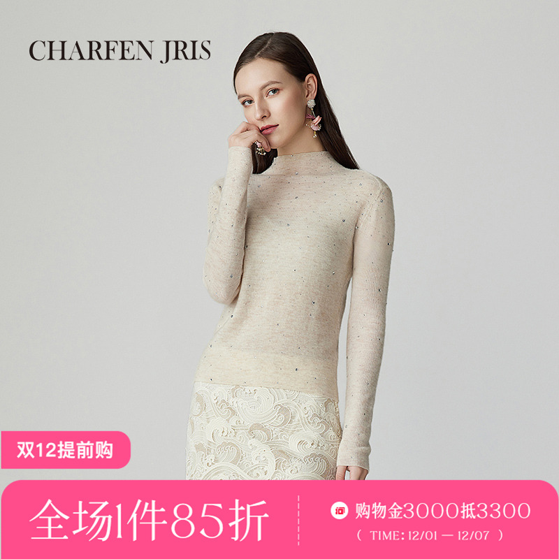 朝峰针织套头圆领烫钻上衣女