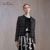 条纹小香风显瘦钉珠亮片外套CFE3C019 CHARFEN朝峰秋季 新款 0032A