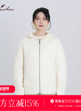 CHARFEN白色短款棉衣女连帽拉链轻薄棉服时尚外套CFF5A303-3237O