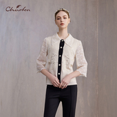 百搭显瘦蕾丝拼接毛织上衣CFE3A035 CHARFEN朝峰秋季 新款 0008C